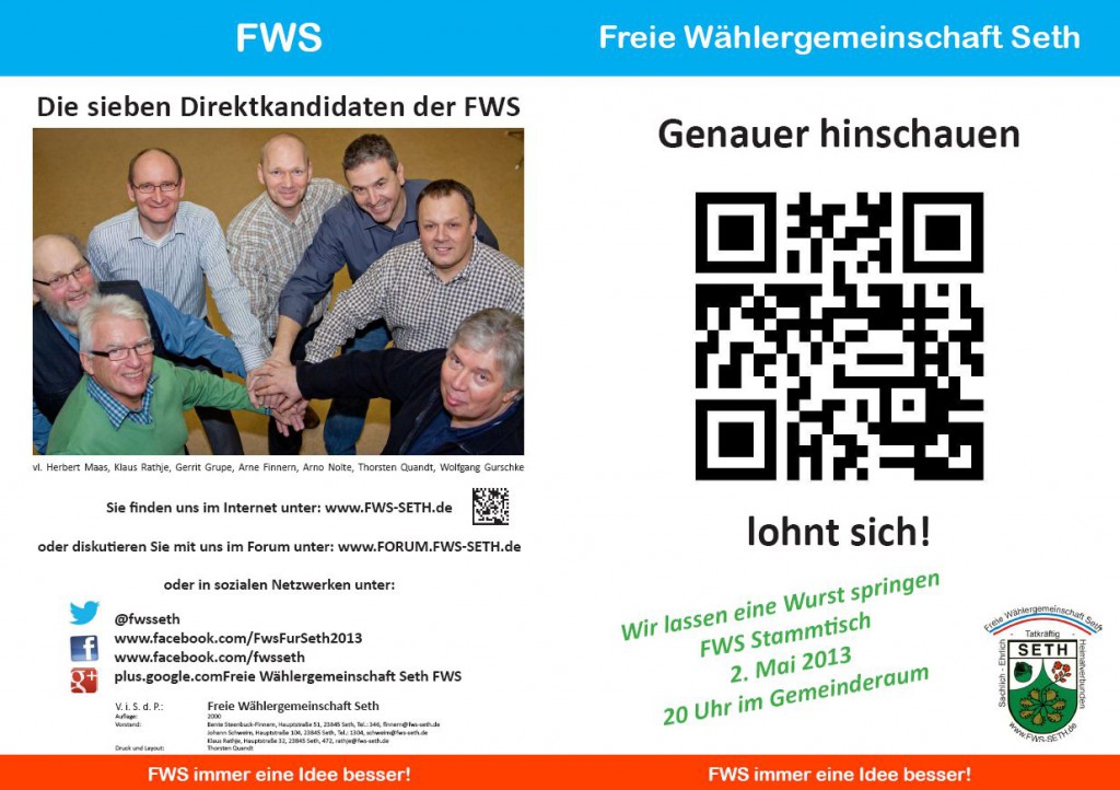 FWS Wahlprogramm 2013 / Dorfentwicklung und Infrastruktur Seite 1&4