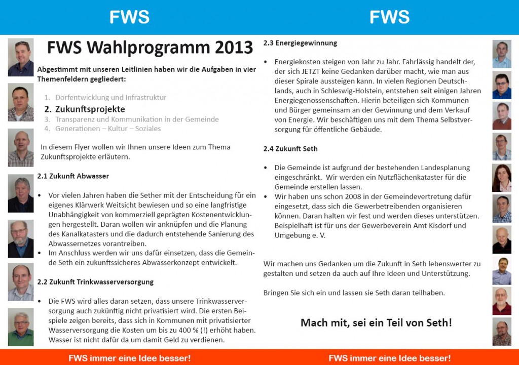 FWS Wahlprogramm 2013 / Zukunftsprojekte Seite 2&3