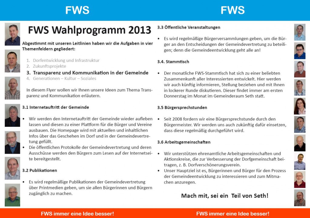 Wahlprogramm 2013 / Transparenz und Kommunikation Seite 2&3