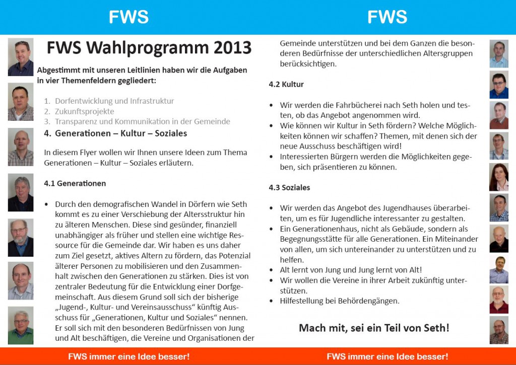 FWS Wahlprogramm 2013 / Generationen – Kultur – Soziales Seite 2&3